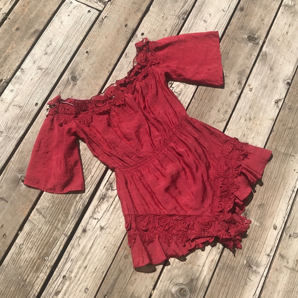 Off-the-shoulder Embroidered Romper